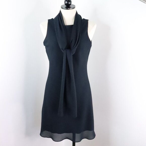 Vintage Alyn Paige Women's 7/8 Y2K Navy Blue Chiffon Sleeveless Dress w/ Sash - Picture 1 of 9